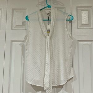 Calvin Klein sleeveless blouse top white with raised silver dots